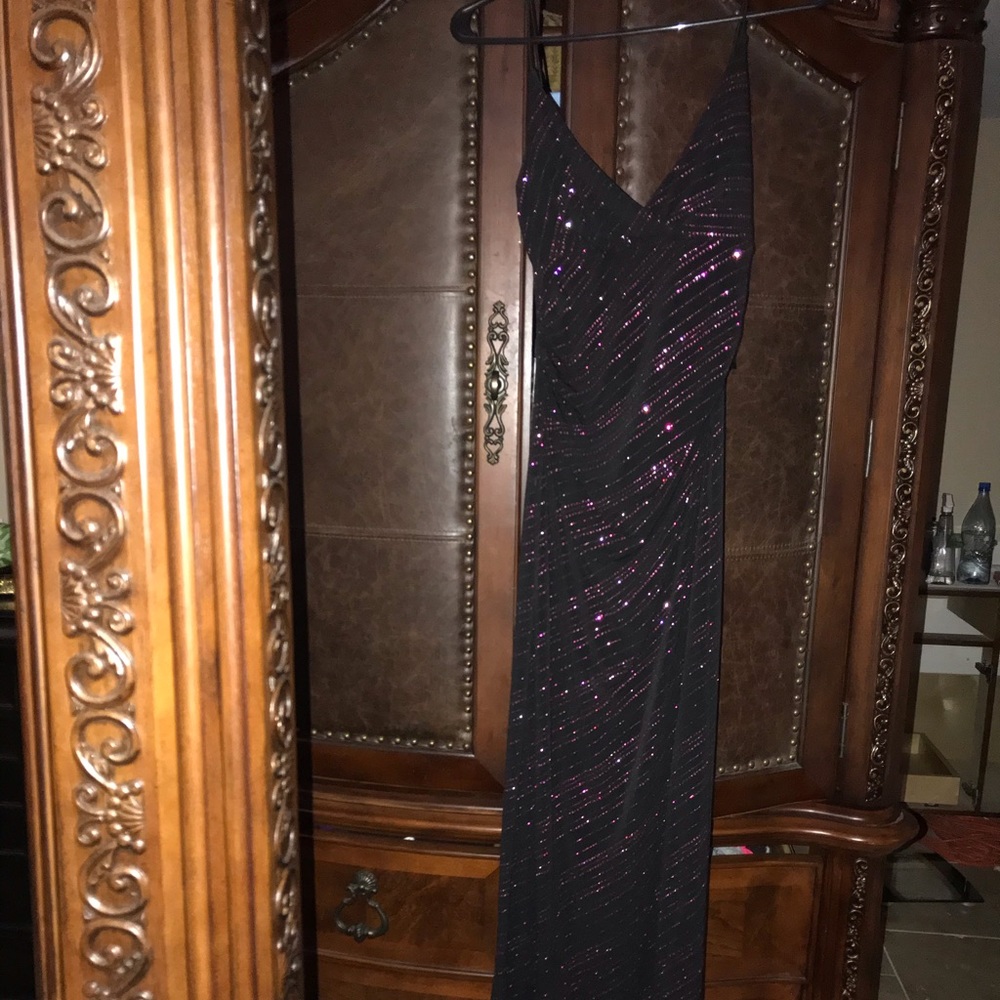 Black pink glitter long dress